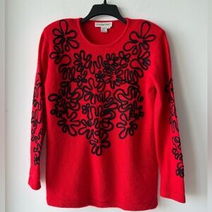 VTG Outlander Sweater Lambswool Angora Red Black Print Womens M Festive Classic